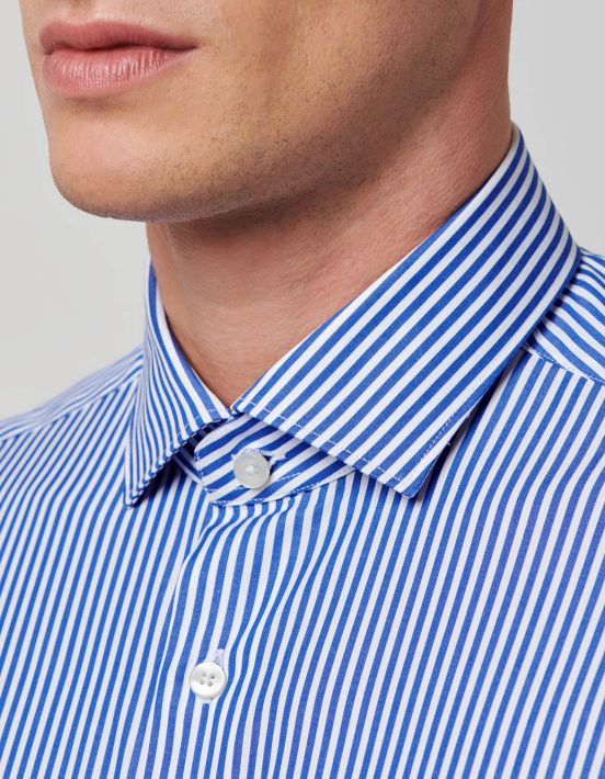 Blue Poplin Stripe Shirt Collar small cutaway Tailor Custom Fit hover