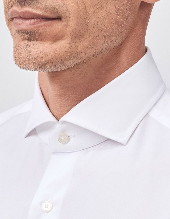 Camicia Collo francese Tinta Unita Twill Bianco Slim Fit hover