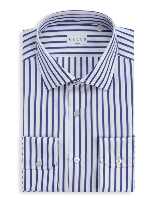 Blue Poplin Stripe Shirt Collar spread Slim Fit
