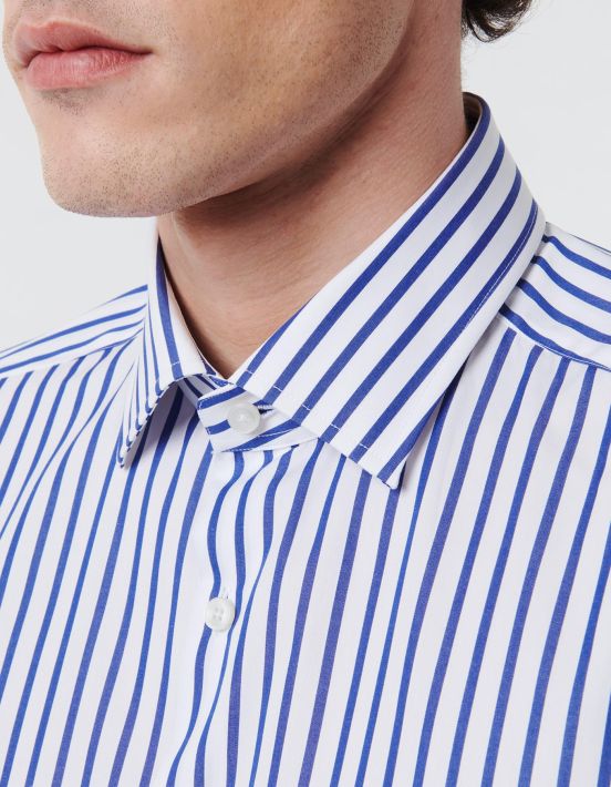 Blue Poplin Stripe Shirt Collar spread Slim Fit hover