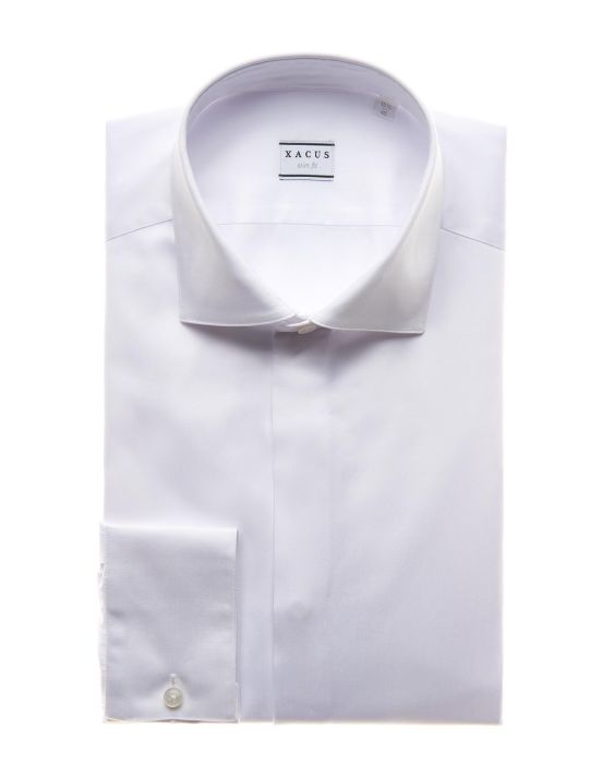 White Canvas Solid colour Shirt Collar cutaway Slim Fit