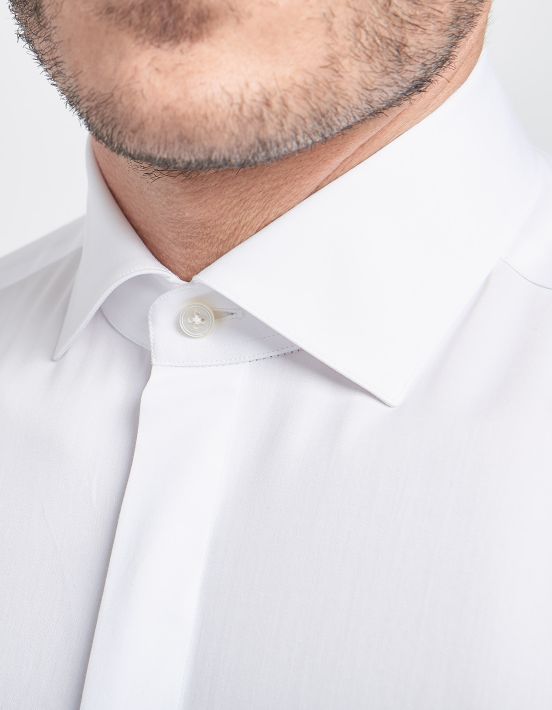 Camicia Collo francese Tinta Unita Tela Bianco Slim Fit hover
