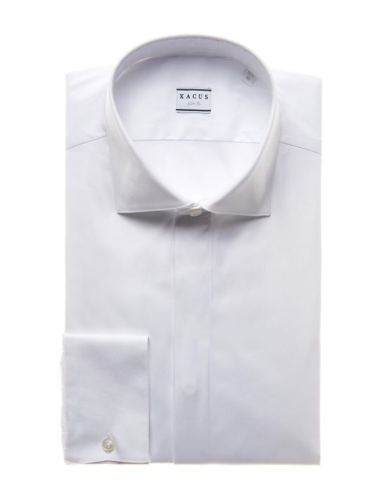 Camisa Cuello francés Blanco Tela Liso Slim Fit