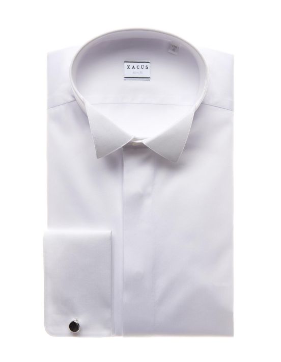 Camisa Cuello diplomático Blanco Tela Liso Slim Fit