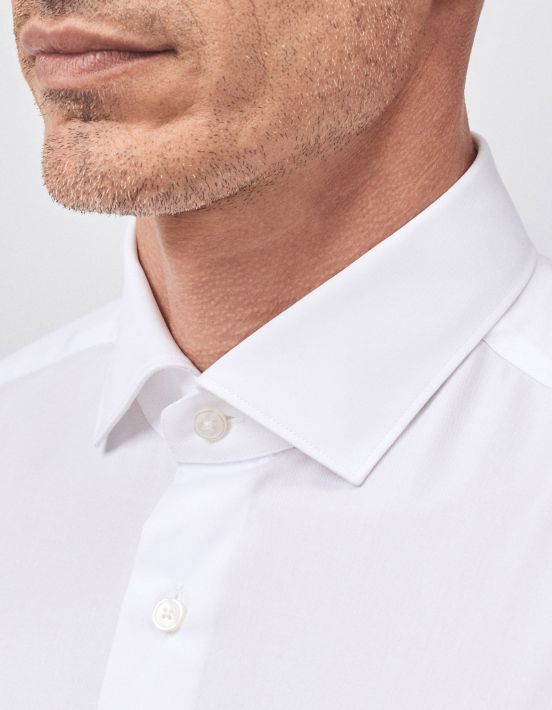 Camicia Collo francese piccolo Tinta Unita Twill Bianco Slim Fit hover