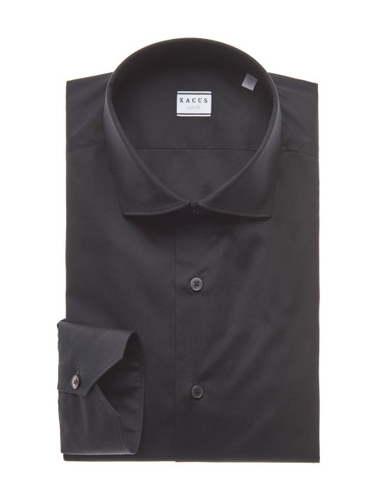 Black Canvas Solid colour Shirt Collar small cutaway Slim Fit