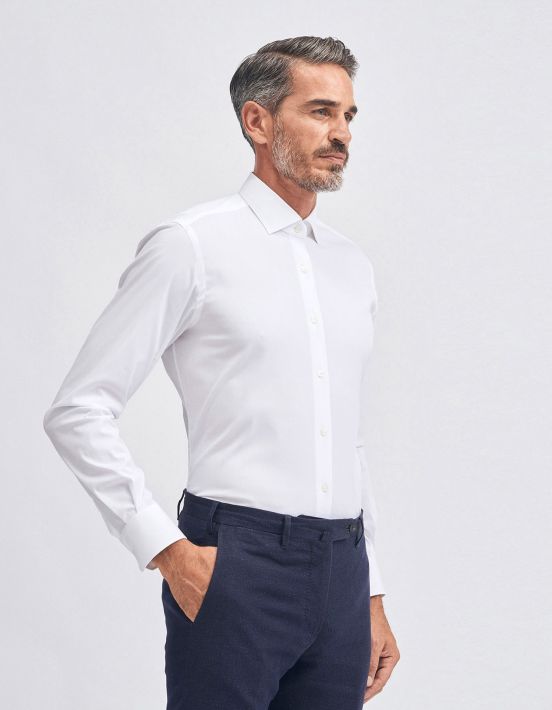 White Canvas Solid colour Shirt Collar small cutaway