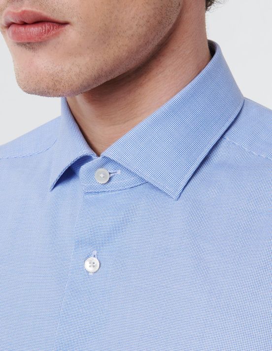 Blue Textured Pattern Shirt Collar small cutaway Slim Fit hover