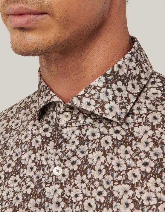 Brown Melange Twill Pattern Shirt Collar cutaway Tailor Custom Fit hover