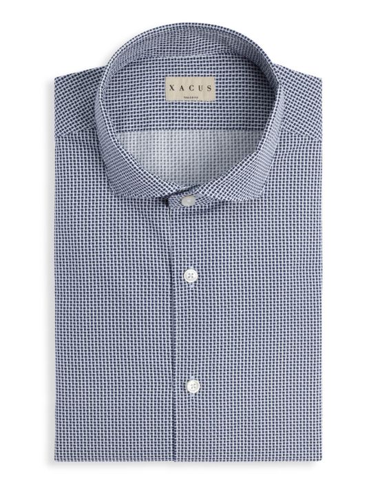 Blue Poplin Pattern Shirt Collar cutaway Tailor Custom Fit