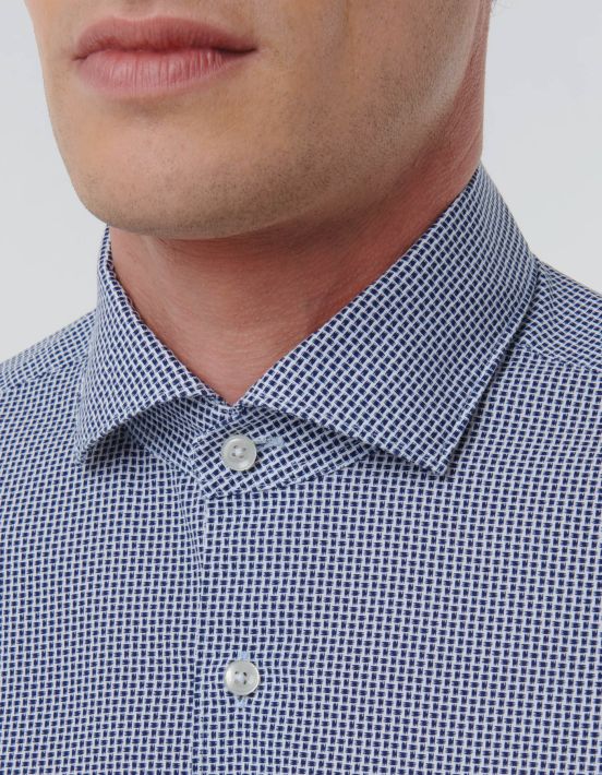 Blue Poplin Pattern Shirt Collar cutaway Tailor Custom Fit hover