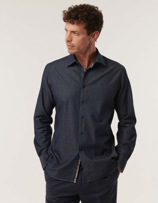 Blue jeans Twill Solid colour Shirt Collar open spread