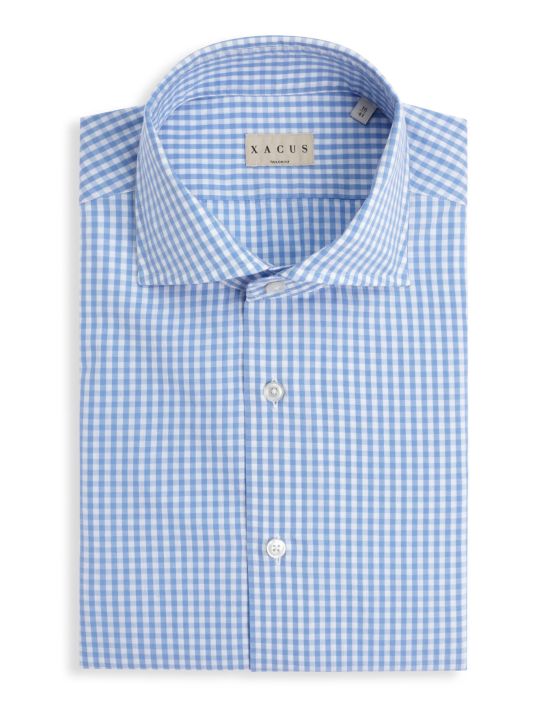 Light Blue Poplin Check Shirt Collar cutaway Tailor Custom Fit