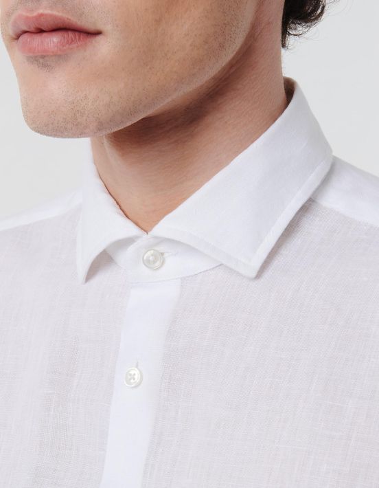 White Linen Solid colour Shirt Collar small cutaway Tailor Custom Fit hover