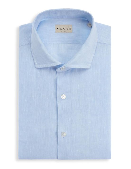Light Blue Linen Solid colour Shirt Collar small cutaway Tailor Custom Fit