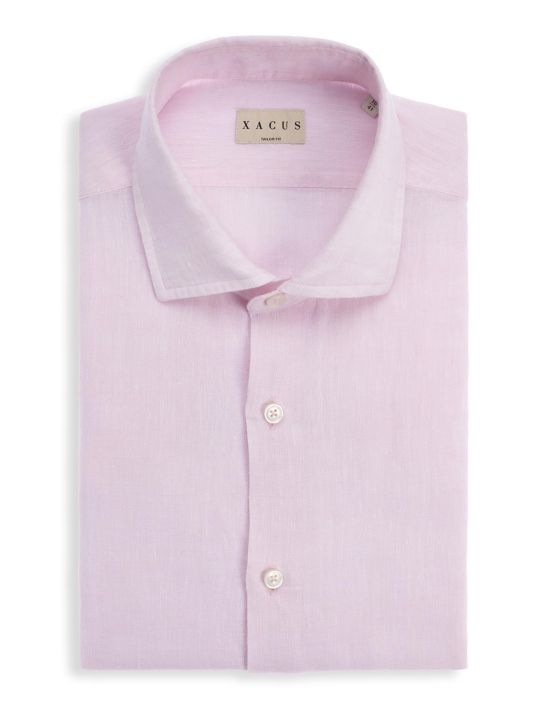 Camicia Collo francese piccolo Tinta Unita Lino Rosa chiaro Tailor Custom Fit