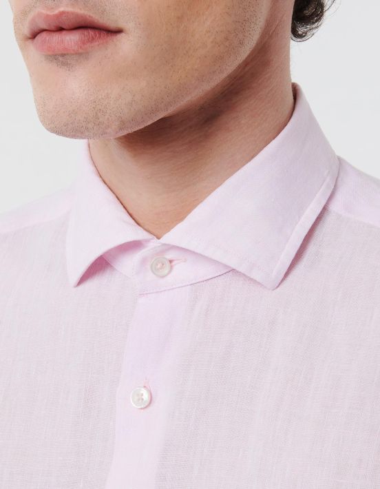 Camicia Collo francese piccolo Tinta Unita Lino Rosa chiaro Tailor Custom Fit hover