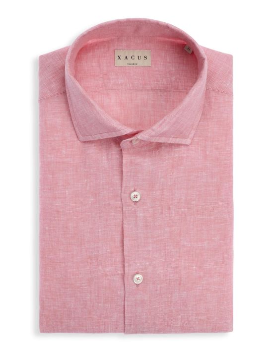 Dark Pink Linen Solid colour Shirt Collar small cutaway Tailor Custom Fit