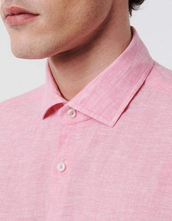 Dark Pink Linen Solid colour Shirt Collar small cutaway Tailor Custom Fit hover