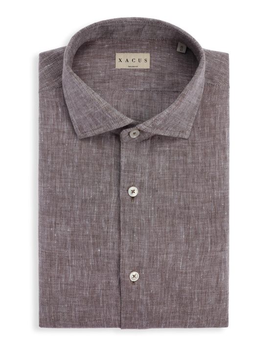 Camisa Cuello francés pequeño Liso Lino Marrón jaspeado Tailor Custom Fit