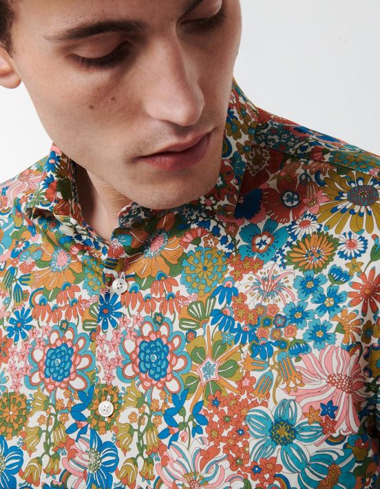 Multicolour Poplin Pattern Shirt Collar small cutaway