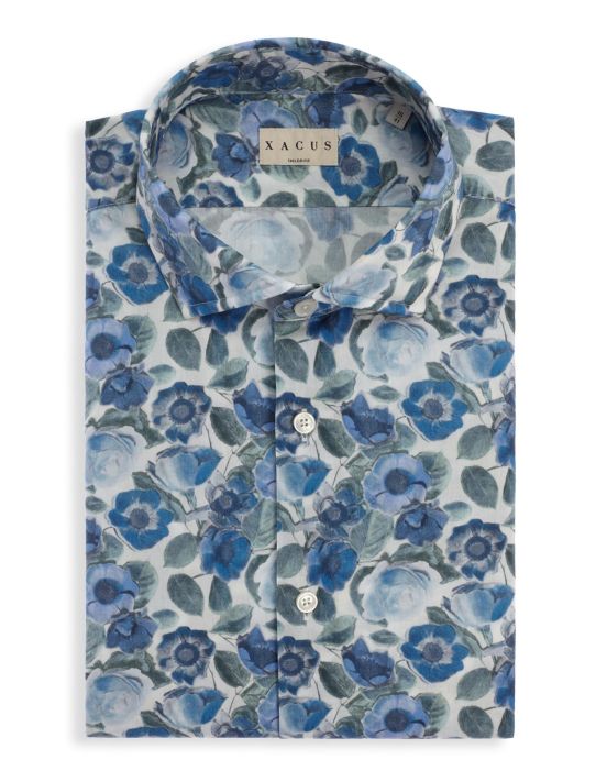Deep Sky Blue Twill Pattern Shirt Collar small cutaway Tailor Custom Fit