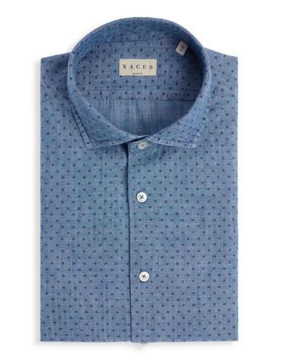 Blue jeans Indigo Pattern Shirt Collar small cutaway Tailor Custom Fit