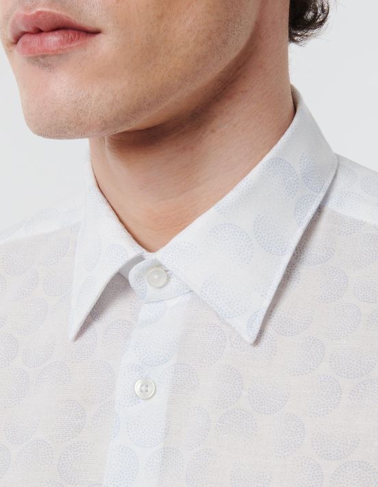 Light Blue Linen Pattern Shirt Collar spread Tailor Custom Fit hover