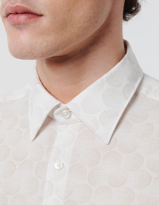 Beige Linen Pattern Shirt Collar spread Tailor Custom Fit hover