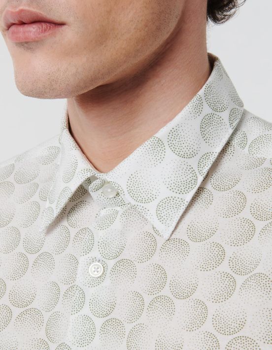 Green Linen Pattern Shirt Collar spread Tailor Custom Fit hover