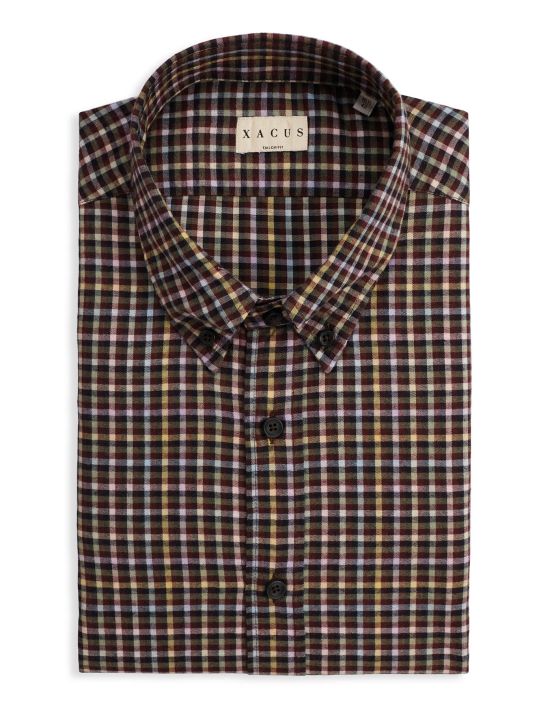 Brown Canvas Check Shirt Collar button down Tailor Custom Fit