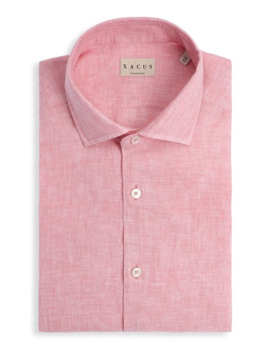 Dark Pink Linen Solid colour Shirt Collar open spread Evolution Classic Fit