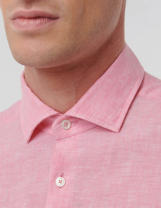 Dark Pink Linen Solid colour Shirt Collar open spread Evolution Classic Fit hover