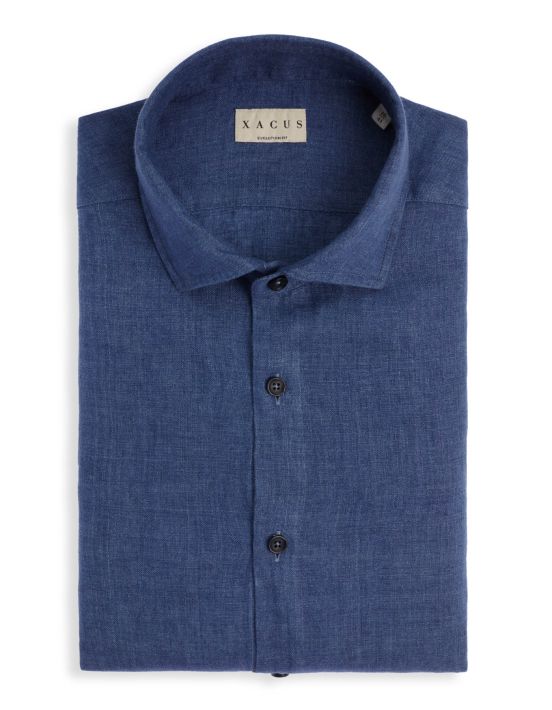 Airforce Blue Linen Solid colour Shirt Collar open spread Evolution Classic Fit