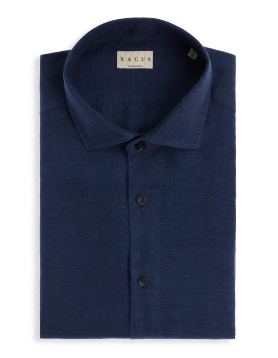 Blue Linen Solid colour Shirt Collar open spread Evolution Classic Fit