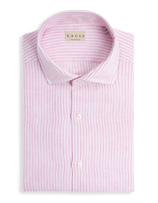 Pink Linen Stripe Shirt Collar open spread Evolution Classic Fit