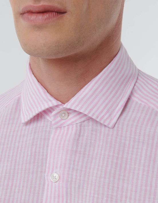 Pink Linen Stripe Shirt Collar open spread Evolution Classic Fit hover