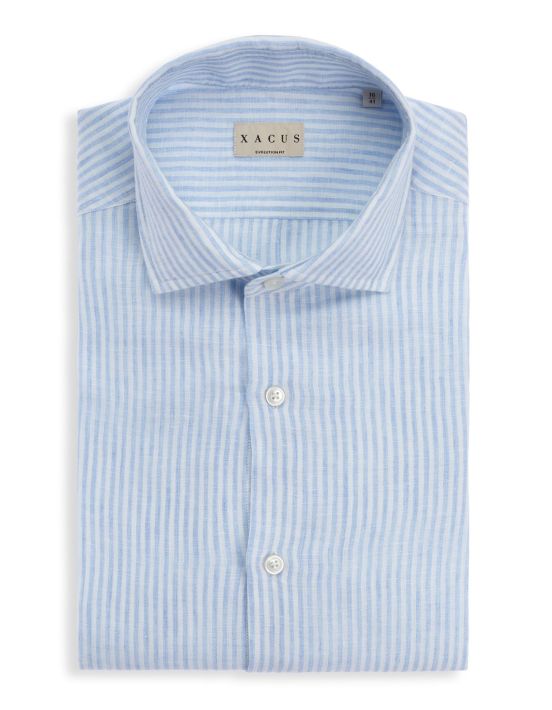 Light Blue Linen Stripe Shirt Collar open spread Evolution Classic Fit