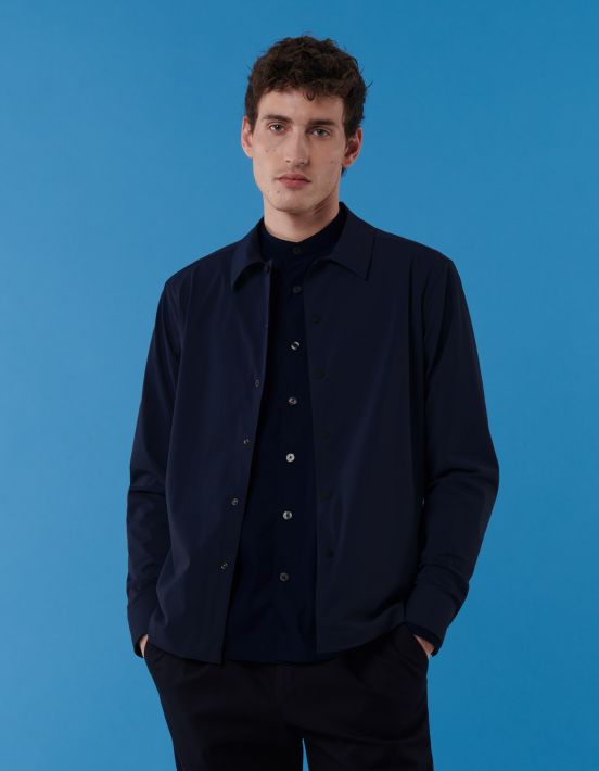 Dark Blue Textured Solid colour Shirt Collar spread