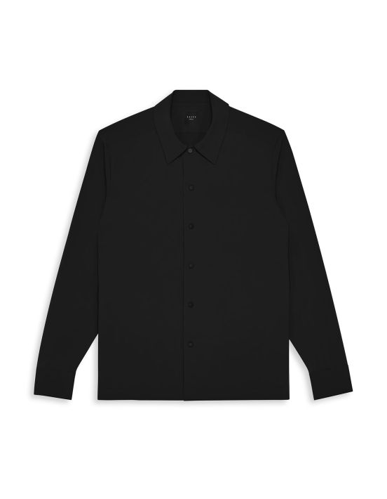 Camisa Cuello italiano Liso Texturizado Negro Over