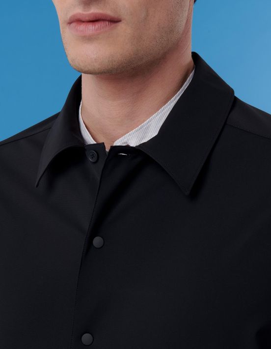 Camisa Cuello italiano Liso Texturizado Negro Over hover