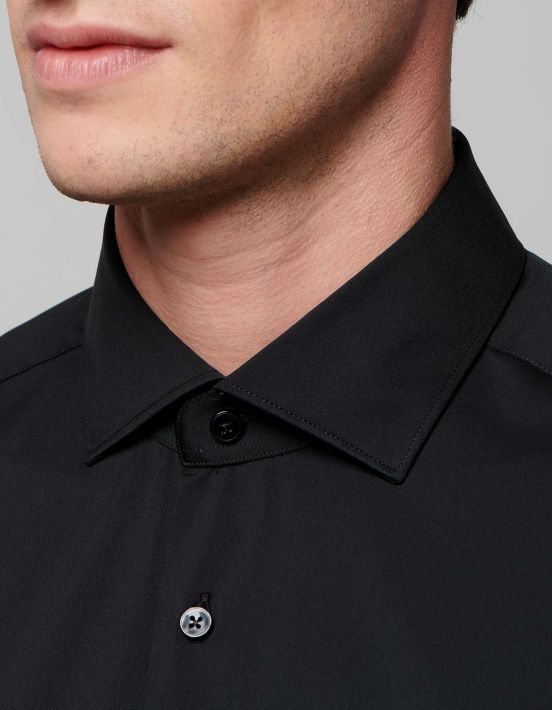 Camisa Cuello francés pequeño Liso Sarga Negro Evolution Classic Fit hover