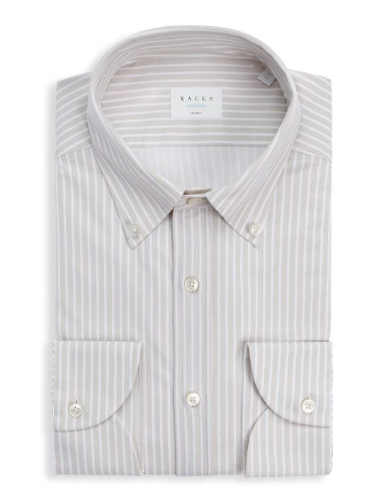 Beige Textured Stripe Shirt Collar button down Tailor Custom Fit
