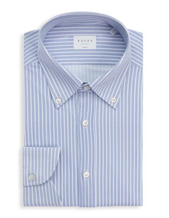 Light Blue Textured Stripe Shirt Collar button down Tailor Custom Fit