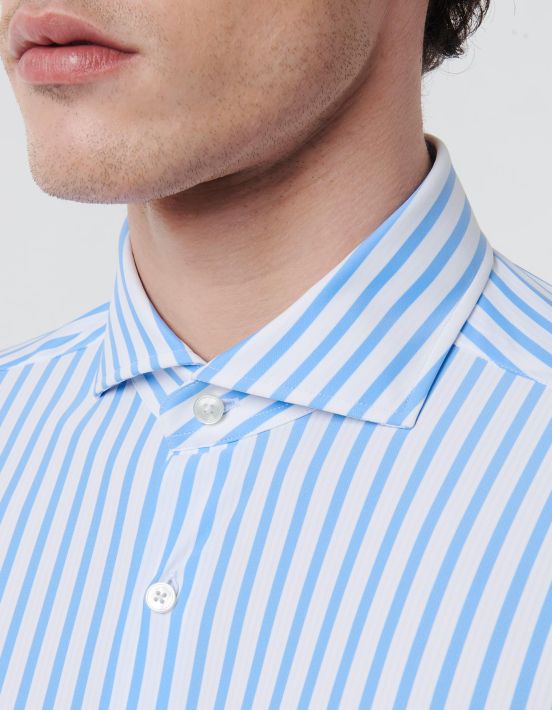 Light Blue Twill Stripe Shirt Collar cutaway Tailor Custom Fit hover