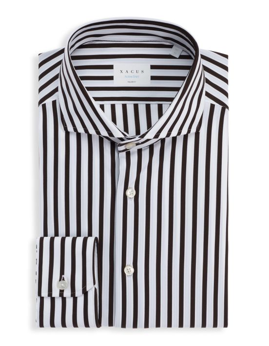 Brown Twill Stripe Shirt Collar cutaway Tailor Custom Fit