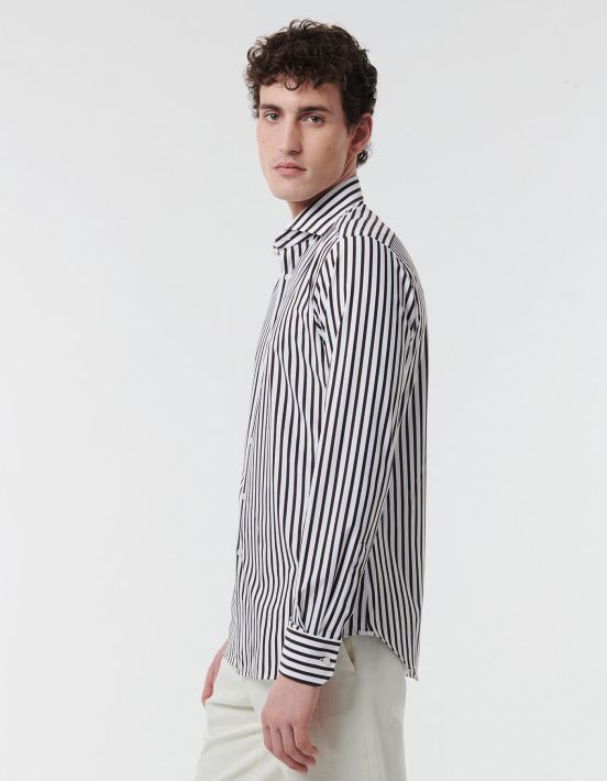 Brown Twill Stripe Shirt Collar cutaway