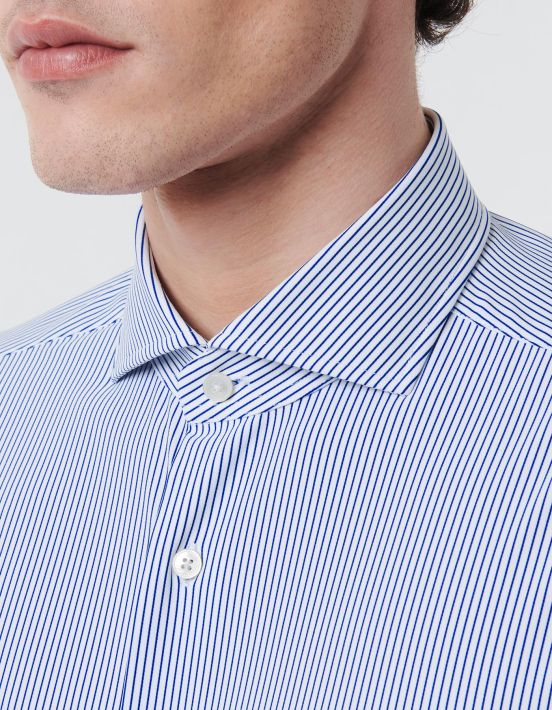 Blue Twill Stripe Shirt Collar cutaway Tailor Custom Fit hover