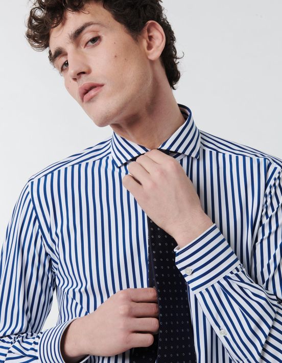 Dark Blue Twill Stripe Shirt Collar cutaway