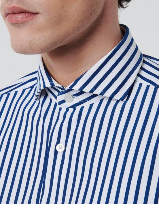 Dark Blue Twill Stripe Shirt Collar cutaway Tailor Custom Fit hover